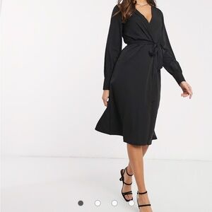 ASOS Black Long Sleeve Wrap Dress